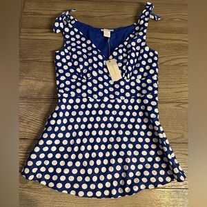 Tweeds Blue and White Polka Dot Blouse-New & Cute!